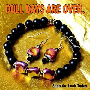 GIFT SET! Reversible Bracelet + Earrings ||| Pink + Gold ||| Blue + Purple!